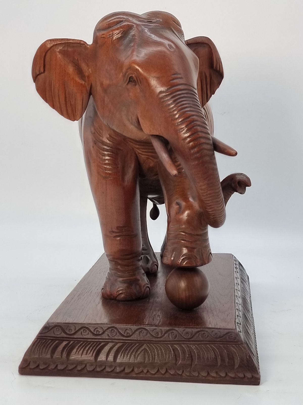 A Large Pair Of Indian Raj Period Performing Elephants Carved In Solid Teak Circa 1880 photo 1650.0