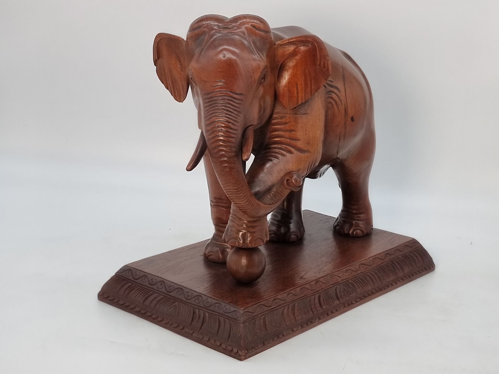 A Large Pair Of Indian Raj Period Performing Elephants Carved In Solid Teak Circa 1880 photo vintage