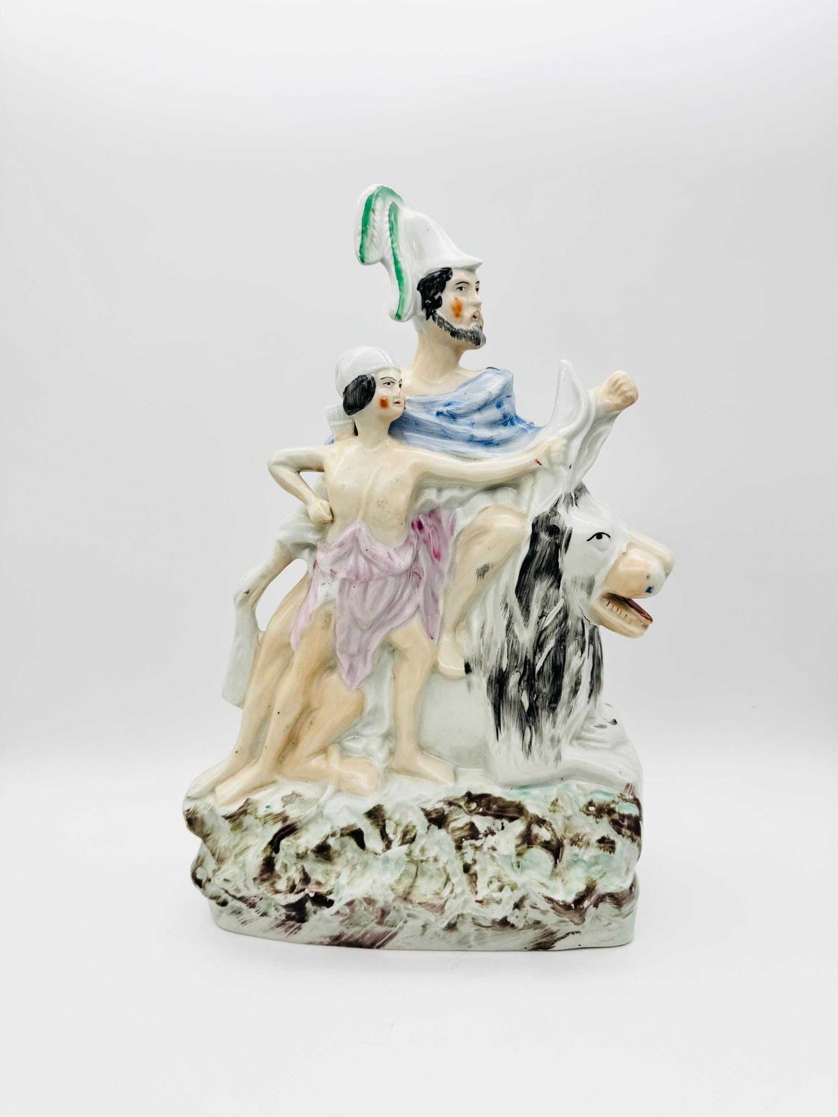 Antique Staffordshire Group Figure, Samson And The Lion Staffordshire Large Figure