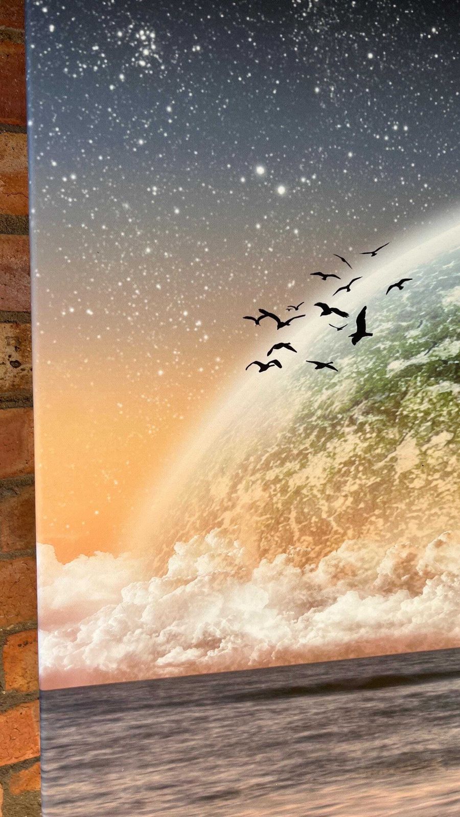 Large Modern Sci Fi Digital Art Print On Stretched Canvas – Surreal Seascape With Planets photo vinterior