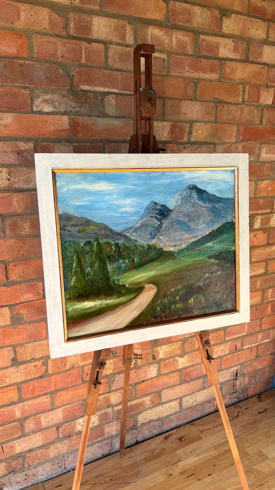 Mid Century Oil Painting – Langdale Pikes, Lake District – Framed Landscape