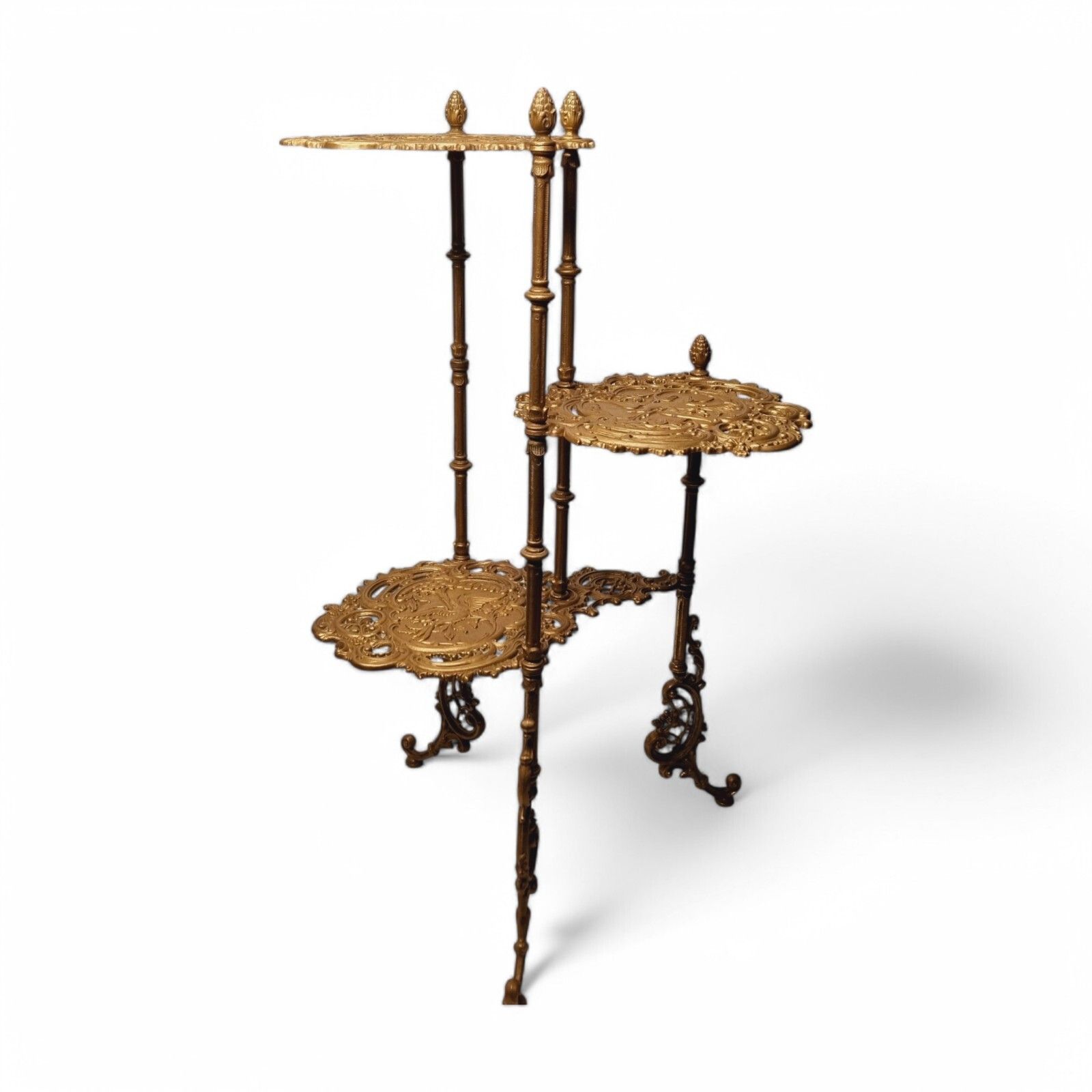 Plant Stand Victorian Art Nouveau Ornate Brass Three Tier Cake Flower Stand photo for sale