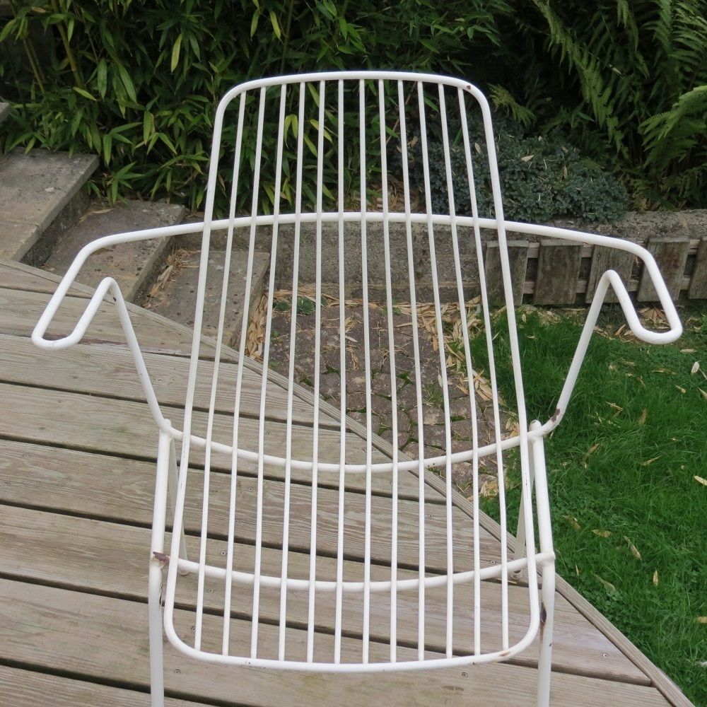 1960s Mid Century White Metal Garden Chair photo furniture