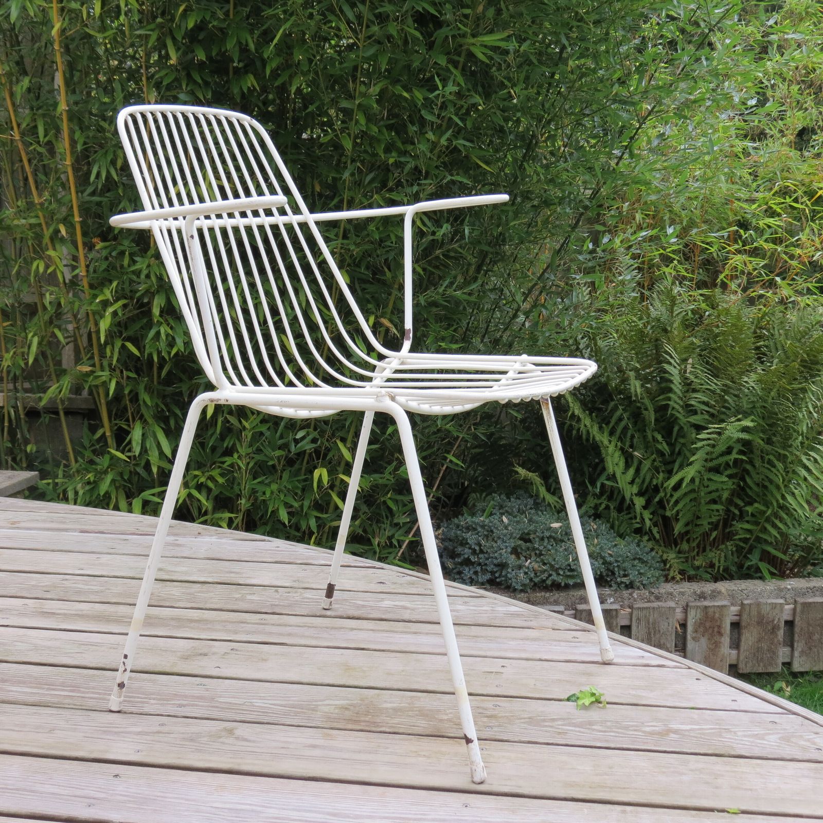 1960s Mid Century White Metal Garden Chair photo for sale