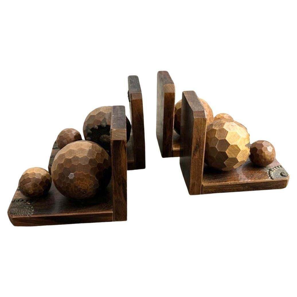 Set Of Four 1930s Art Deco Wood And Iron French Bookends