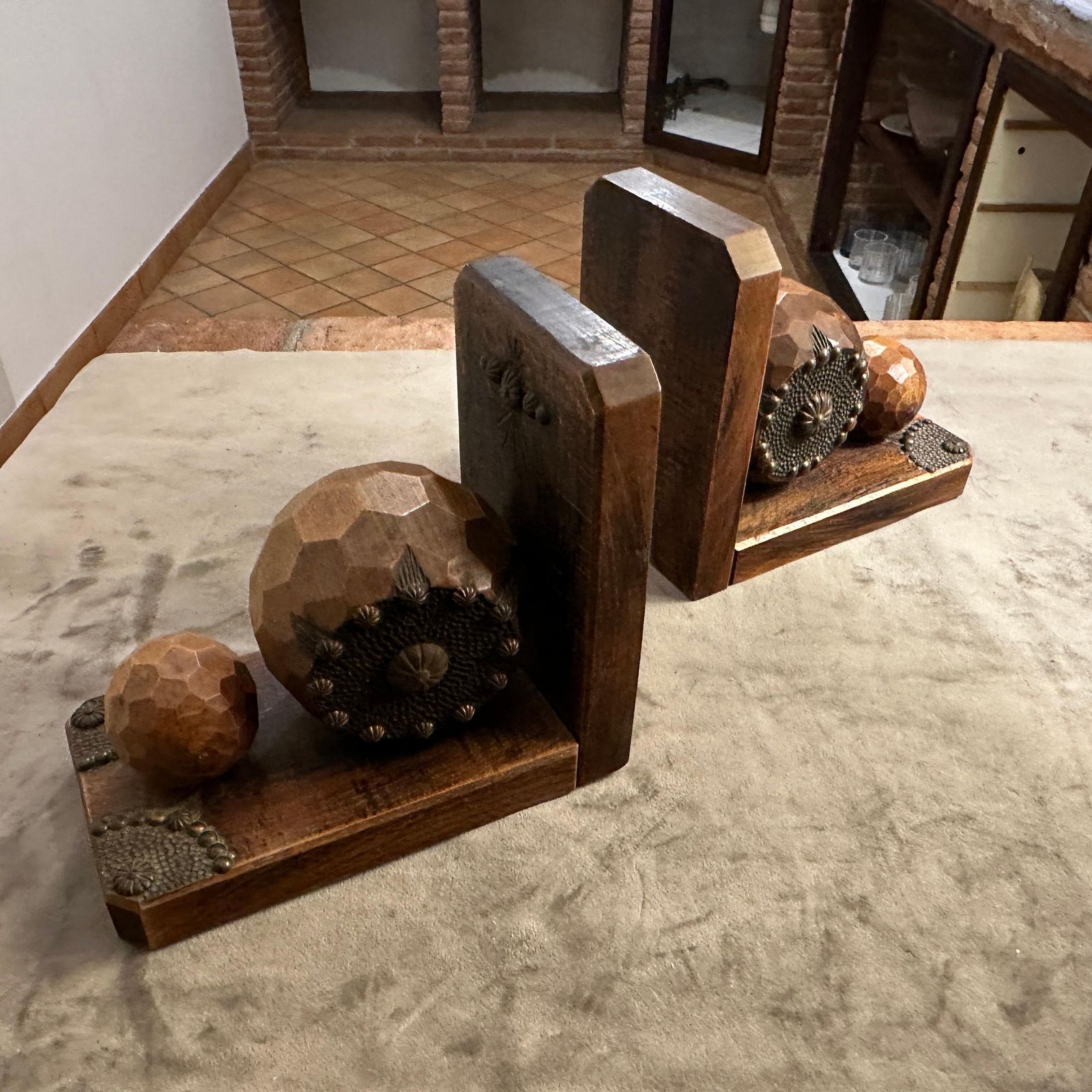 Set Of Four 1930s Art Deco Wood And Iron French Bookends photo 730.0