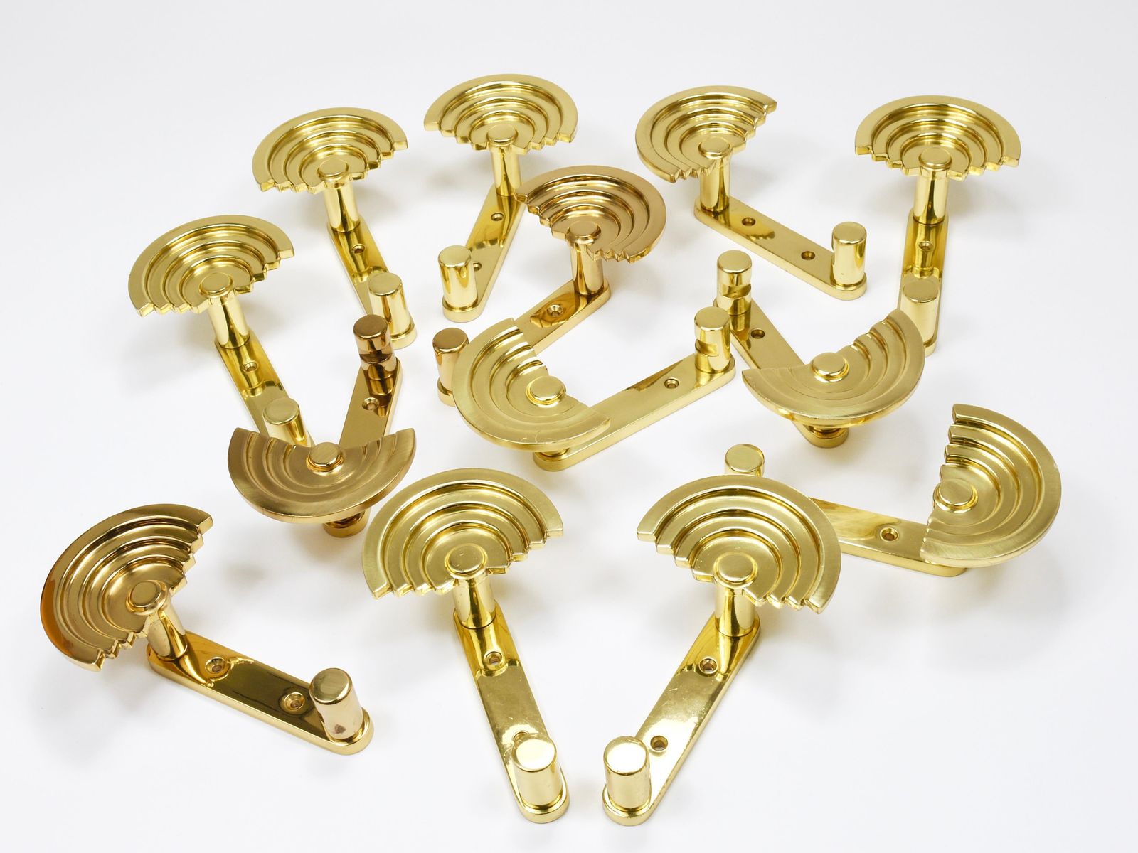 13x Ettore Sottsass Postmodern Brass Wall Coat Hooks, 1985, Valli & Valli Italy photo furniture