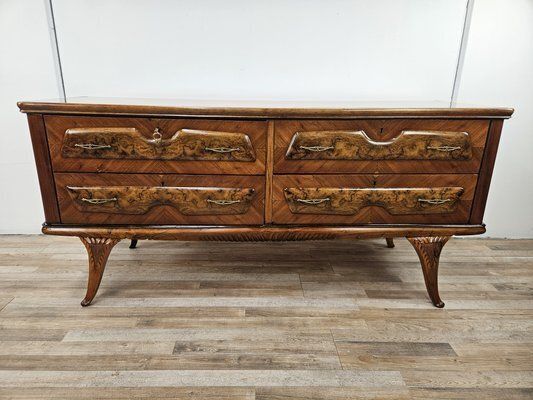 Mid Century Walnut Chest Of Drawers With Glass Top, 1950