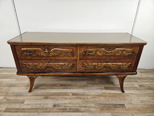 Mid Century Walnut Chest Of Drawers With Glass Top, 1950 photo furniture