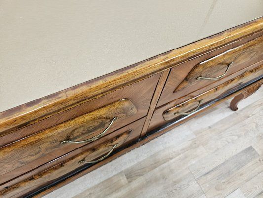 Mid Century Walnut Chest Of Drawers With Glass Top, 1950 photo vintage