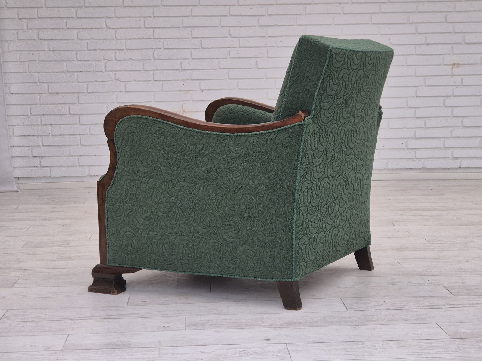 1350.0 Ca. Jaren 1950, Deense Relaxstoel, Groene Meubelmix Wollen Stof, Beukenhout. photo