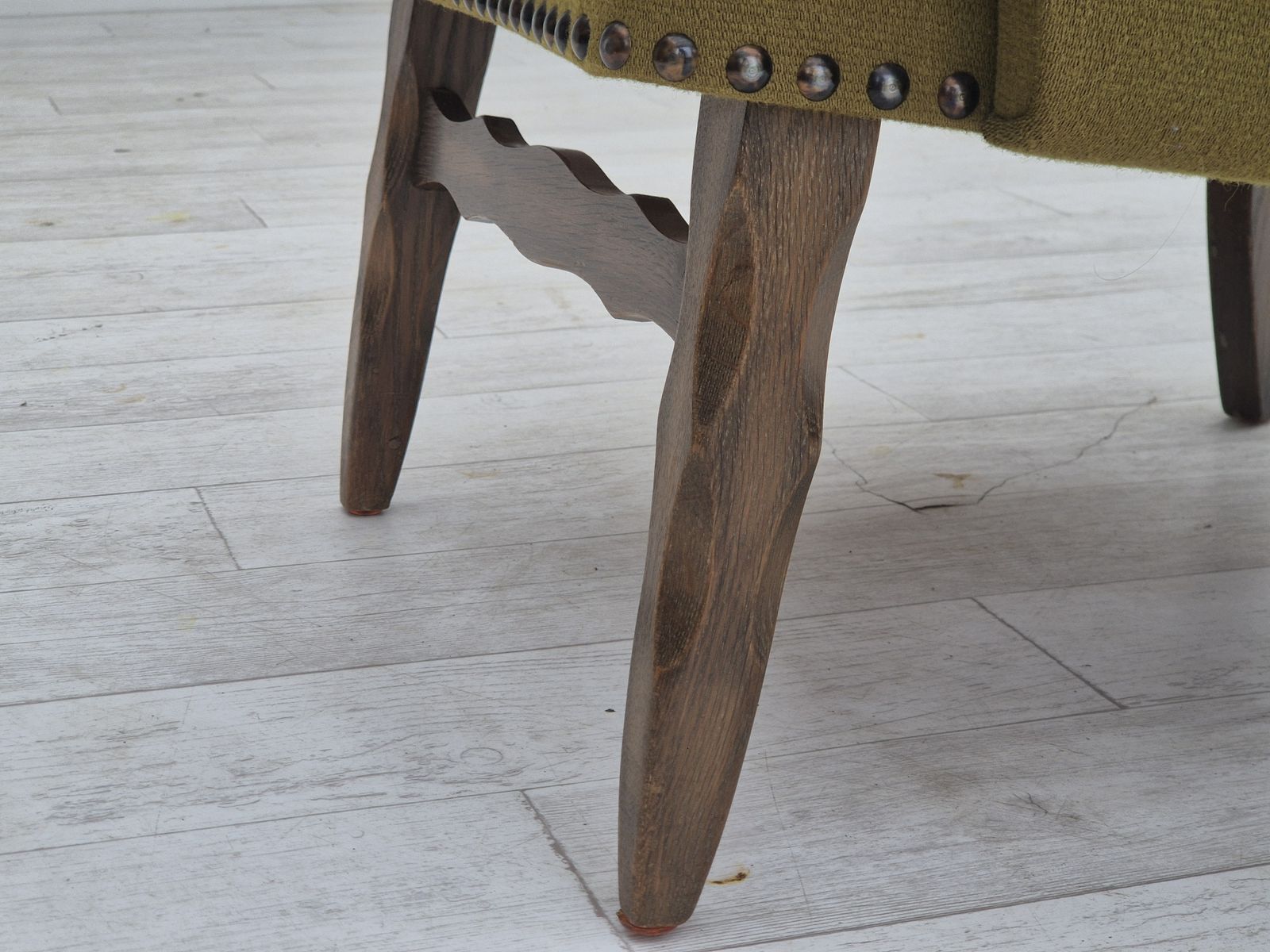 1970s, Danish Lounge Chair, Original Green Furniture Wool, Oak Wood. photo furniture