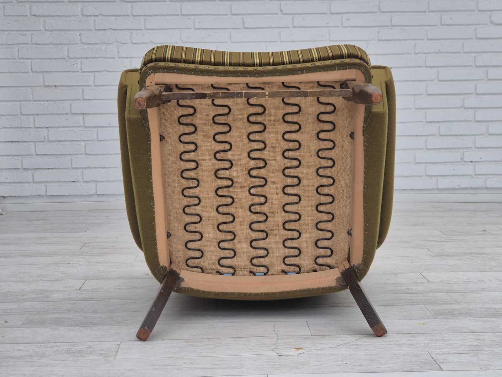 795.0 1970s, Danish Lounge Chair, Original Green Furniture Wool, Oak Wood. photo