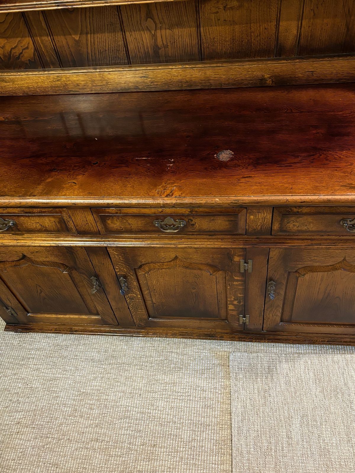 Reproduction Antique Oak Dresser With Open Rack And Low Enclosed Cupboard photo Furniture