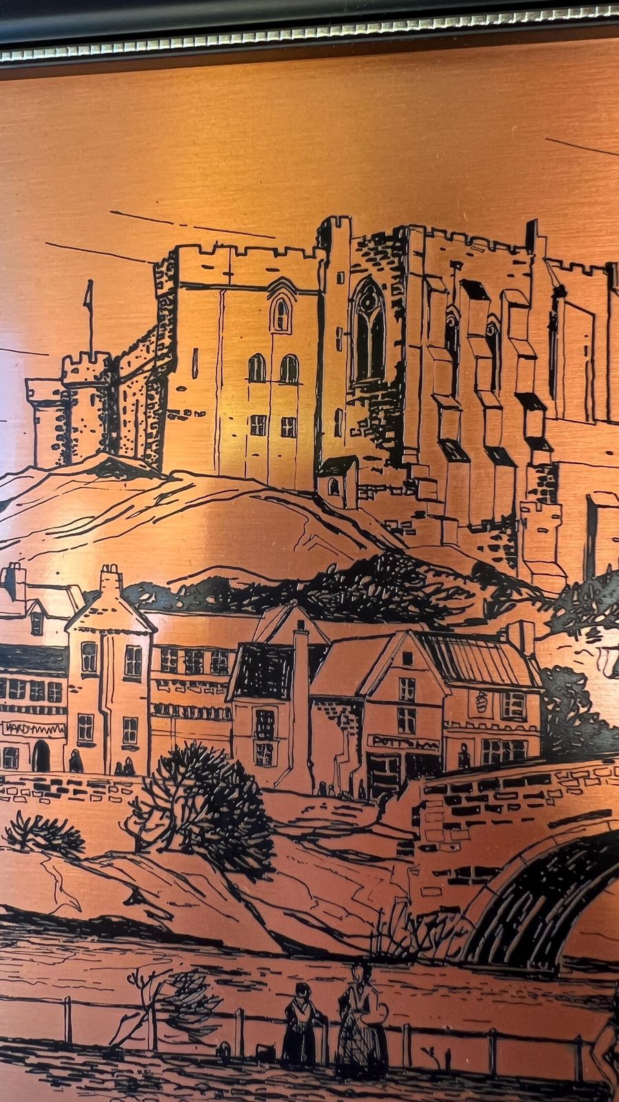 1975 Copper Printing Plate By G. J. Lockey – Durham Cityscape, Framed photo 119.0