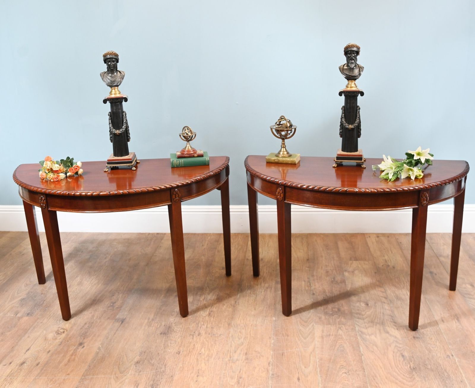 Pair George III Console Tables Mahogany Demi Lune 1790 photo vintage