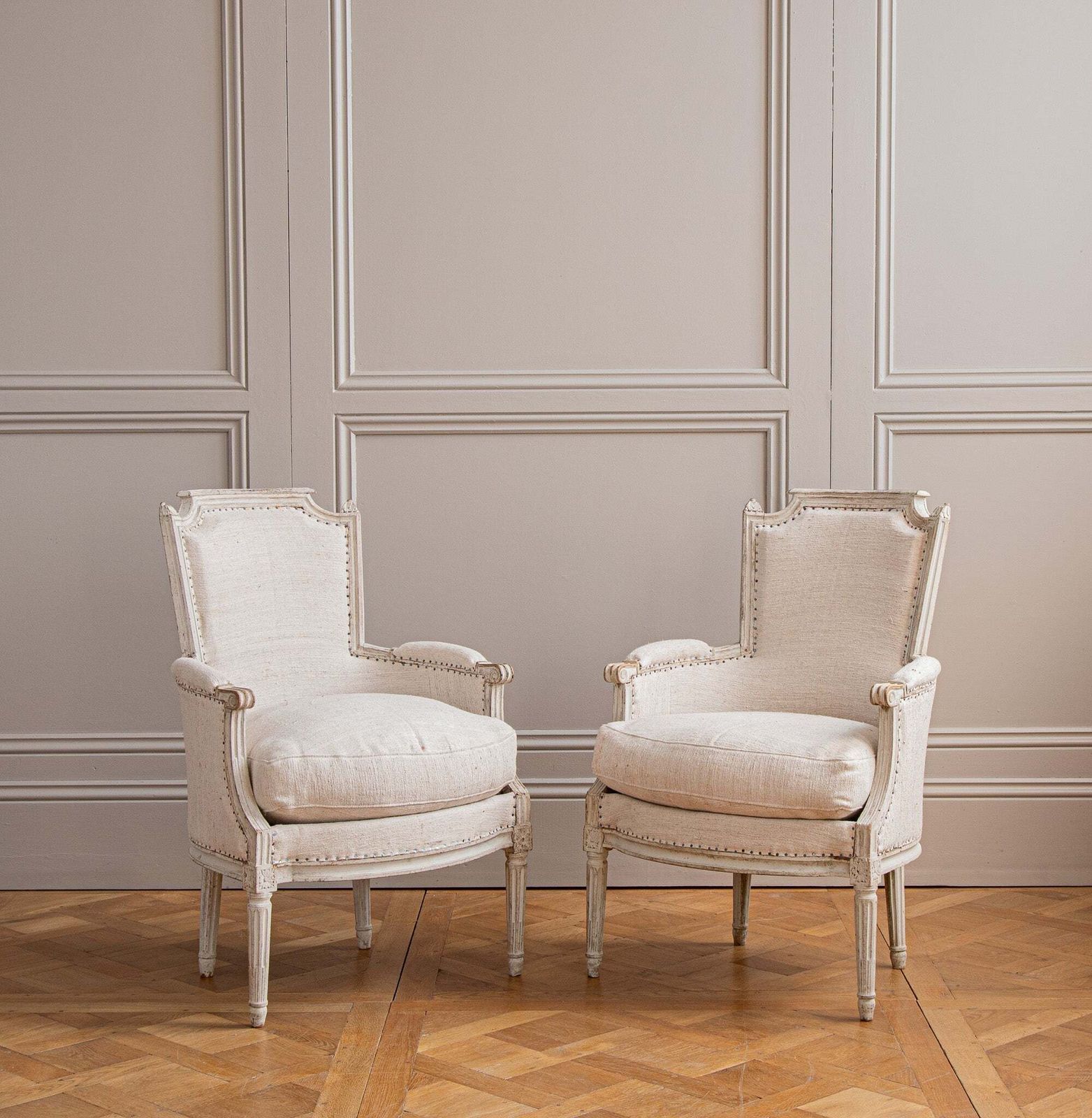 Antique White Bergere Armchairs Late 19th Century French Armchairs photo vintage