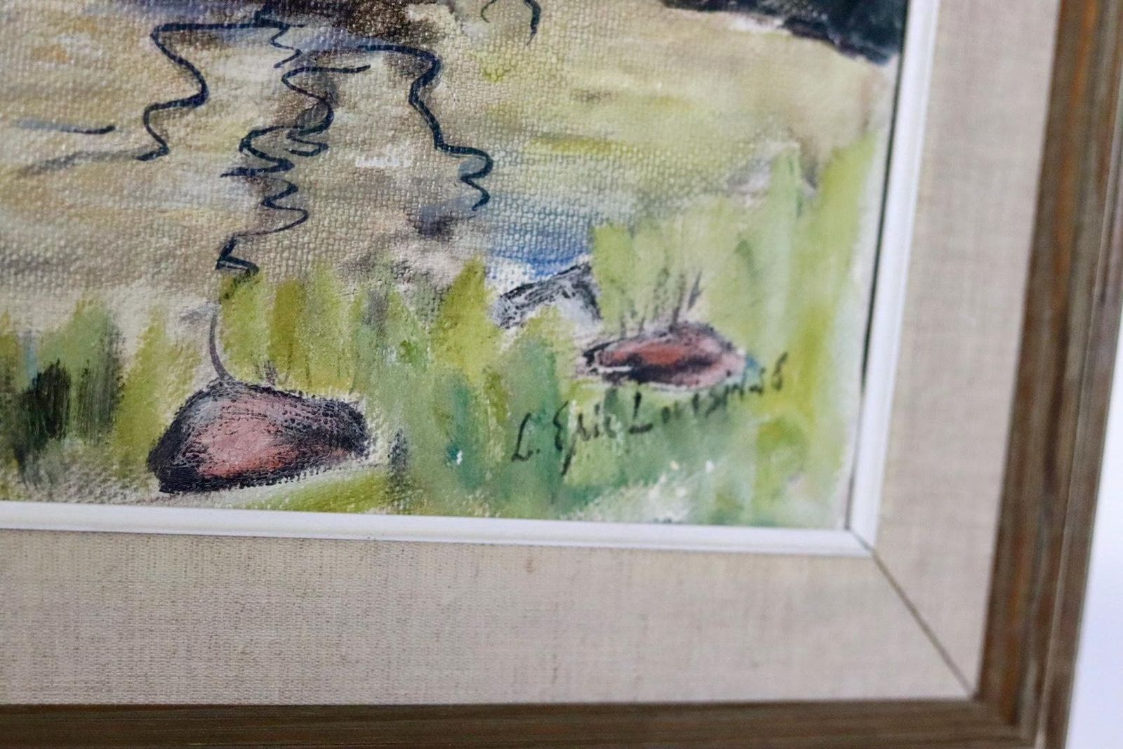 Original Swedish Oil On Canvas Painting "Water Side"   Vintage & Framed photo buy