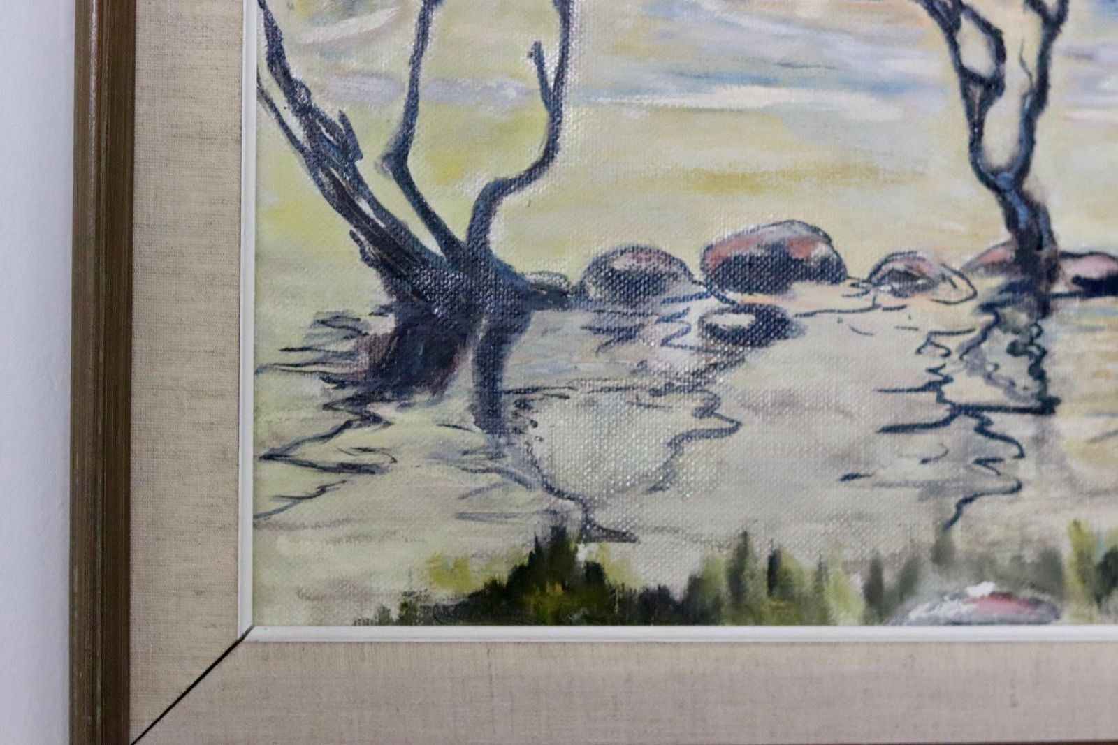 photo furniture Original Swedish Oil On Canvas Painting "Water Side"   Vintage & Framed