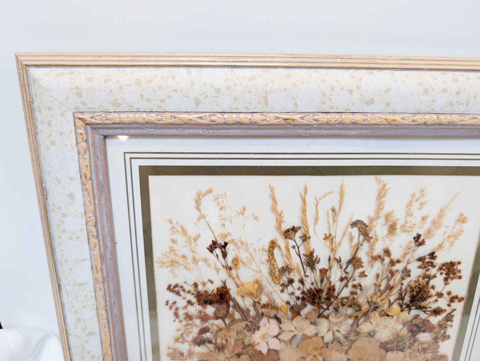photo for sale Gorgeous Pair Of Vintage Pressed 'English Country Garden' Flowers In Glazed Frames. Made In England, Cottage Core, Country Chic.