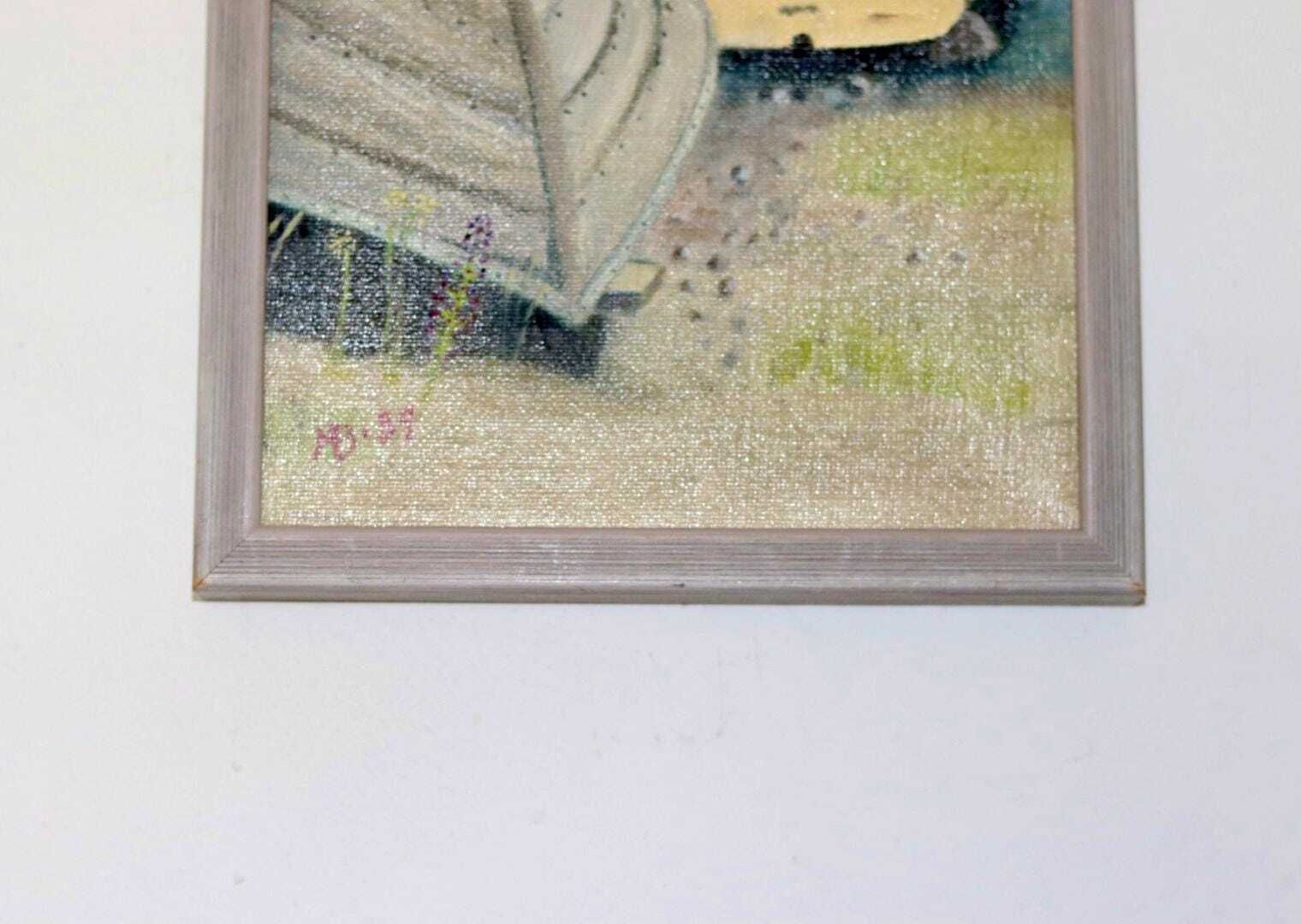 1989 Original Swedish Modernist Oil On Canvas " Boats" photo Art