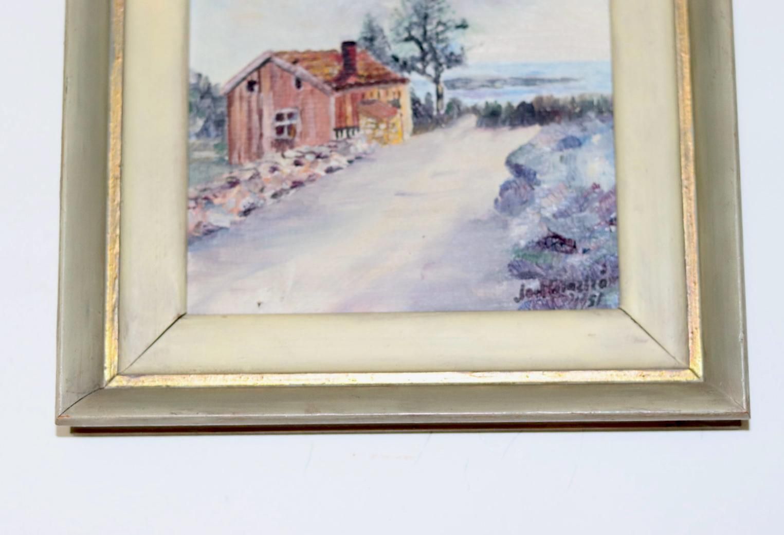 Original Swedish Mid Century Oil On Panel "Cabin" By Jon Enarhöm 1951   Vintage & Framed photo Art
