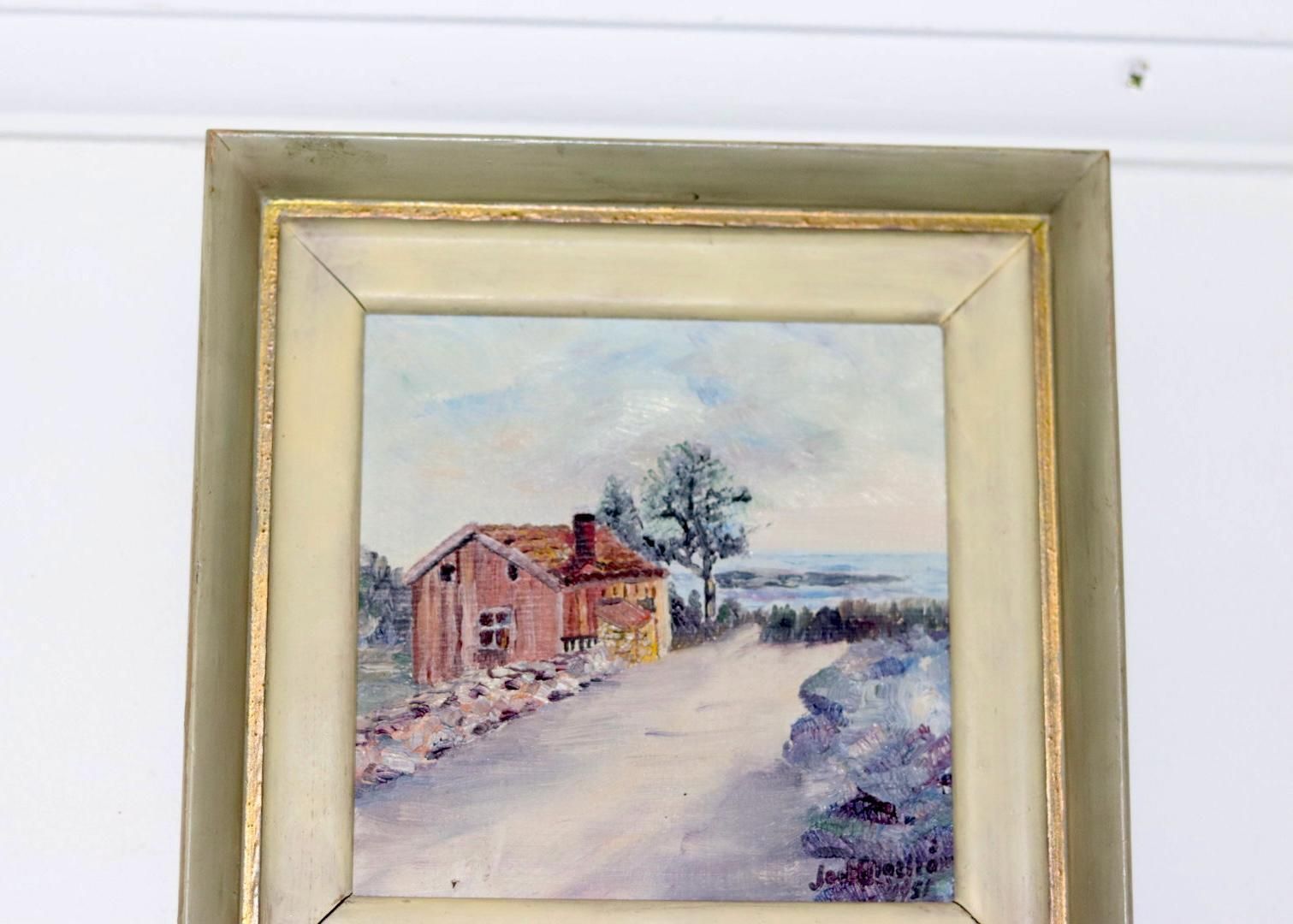 Original Swedish Mid Century Oil On Panel "Cabin" By Jon Enarhöm 1951   Vintage & Framed photo 115.0