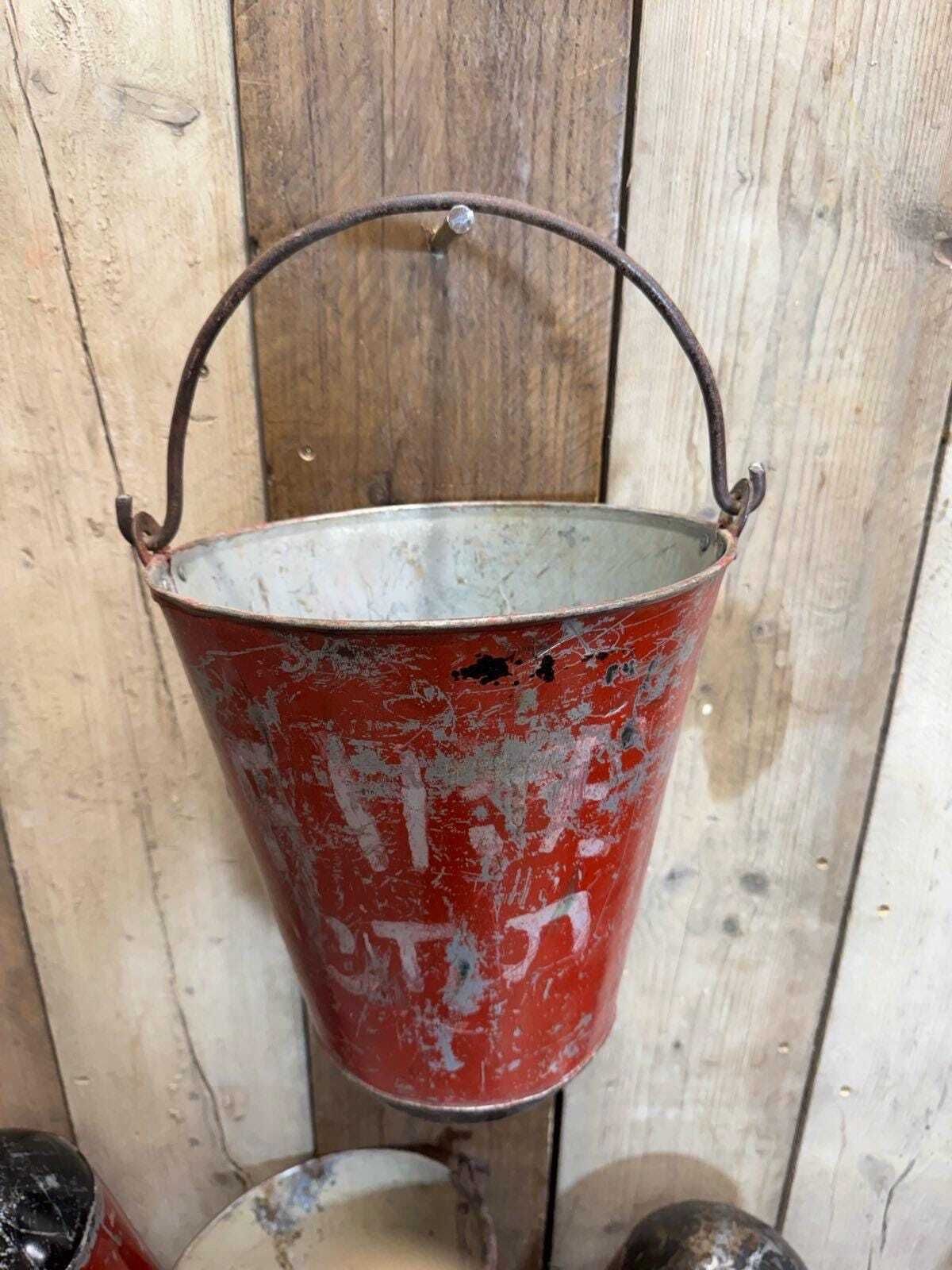 Vintage Galvanised Hanging Fire Bucket Hanging Basket / Plant Pot Planter Pail photo Home Decor