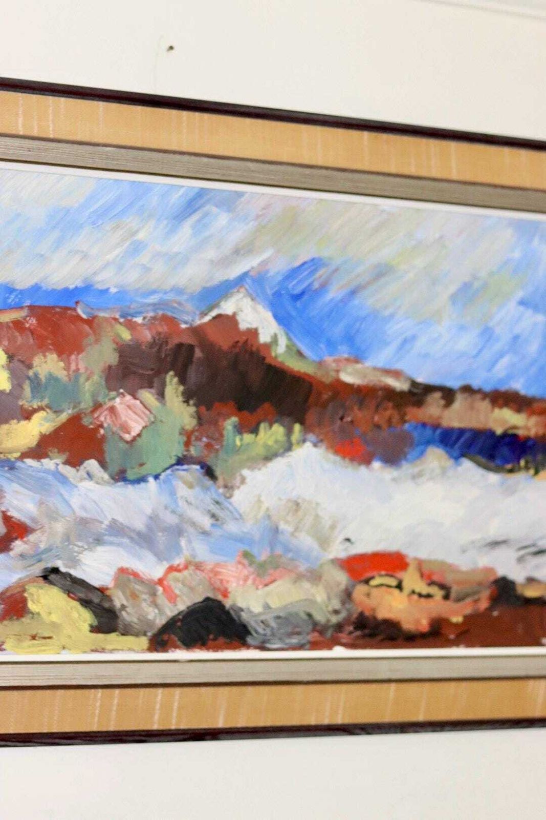 Swedish Mid Century Oil On Board Painting "Mountain Motif" By H öman  Vintage & Framed photo 295.0