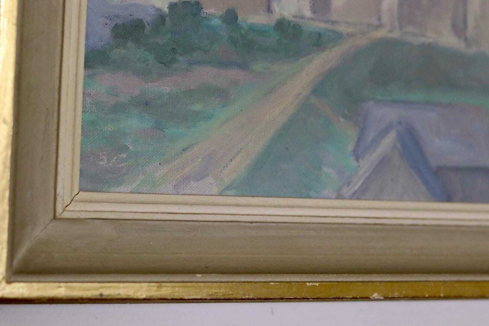 Swedish Original Oil On Canvas Painting "Muted Houses"   Vintage & Framed photo buy
