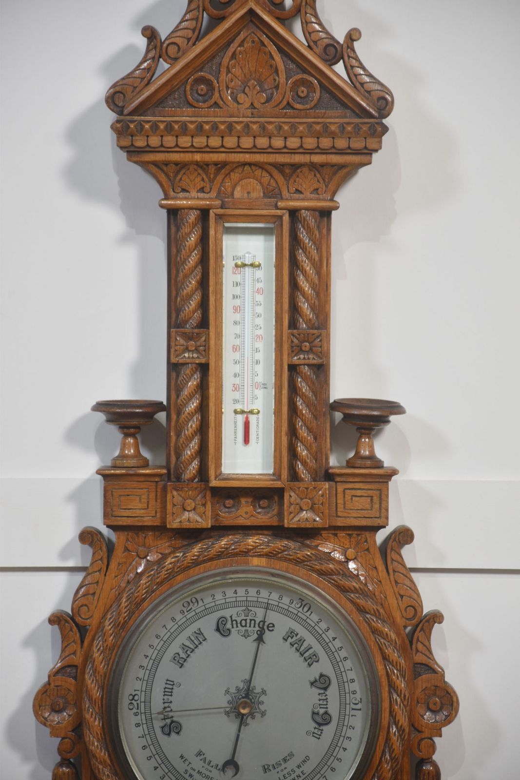 Carved Oak Wall Hanging Banjo Barometer photo furniture