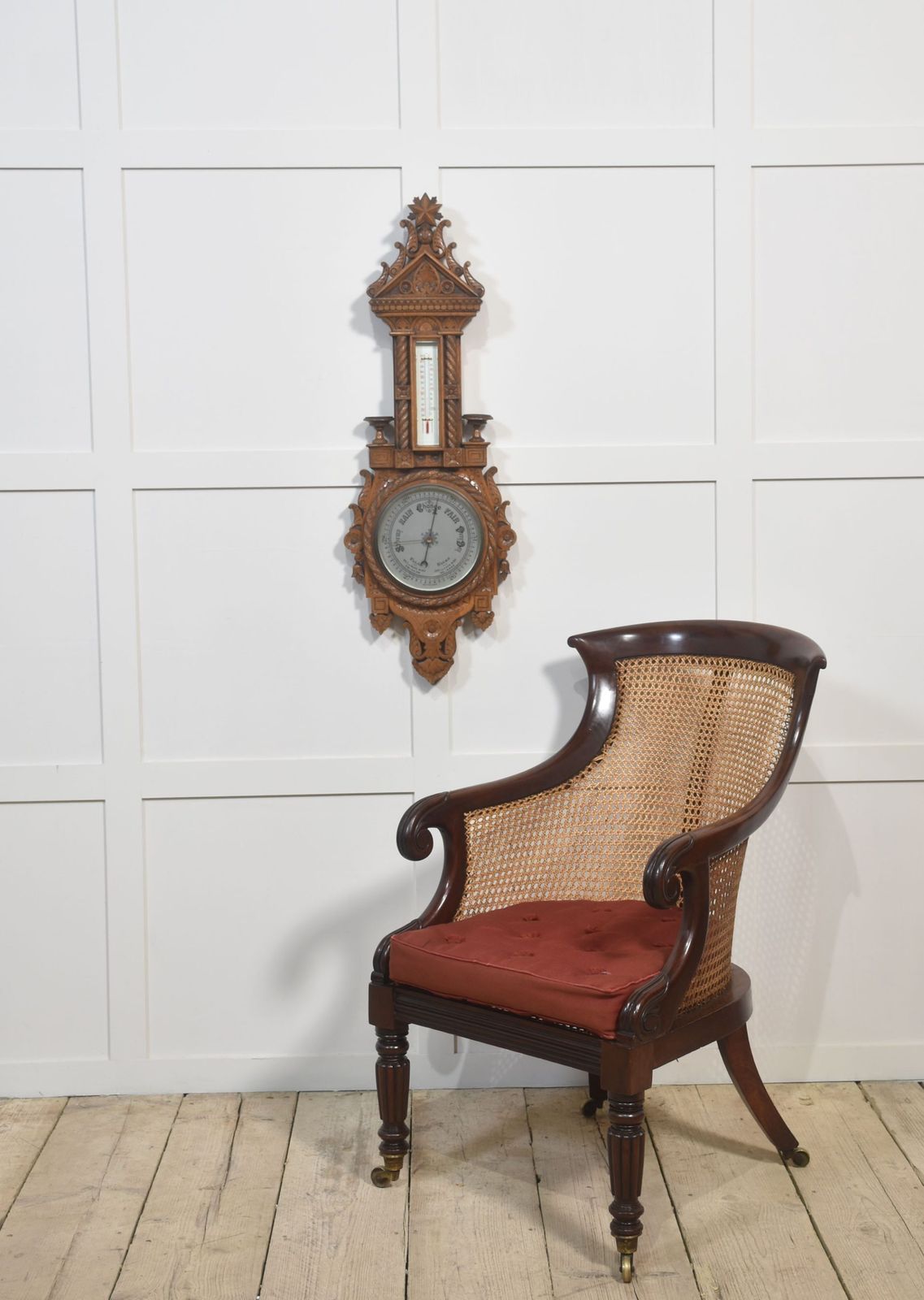 Carved Oak Wall Hanging Banjo Barometer photo for sale