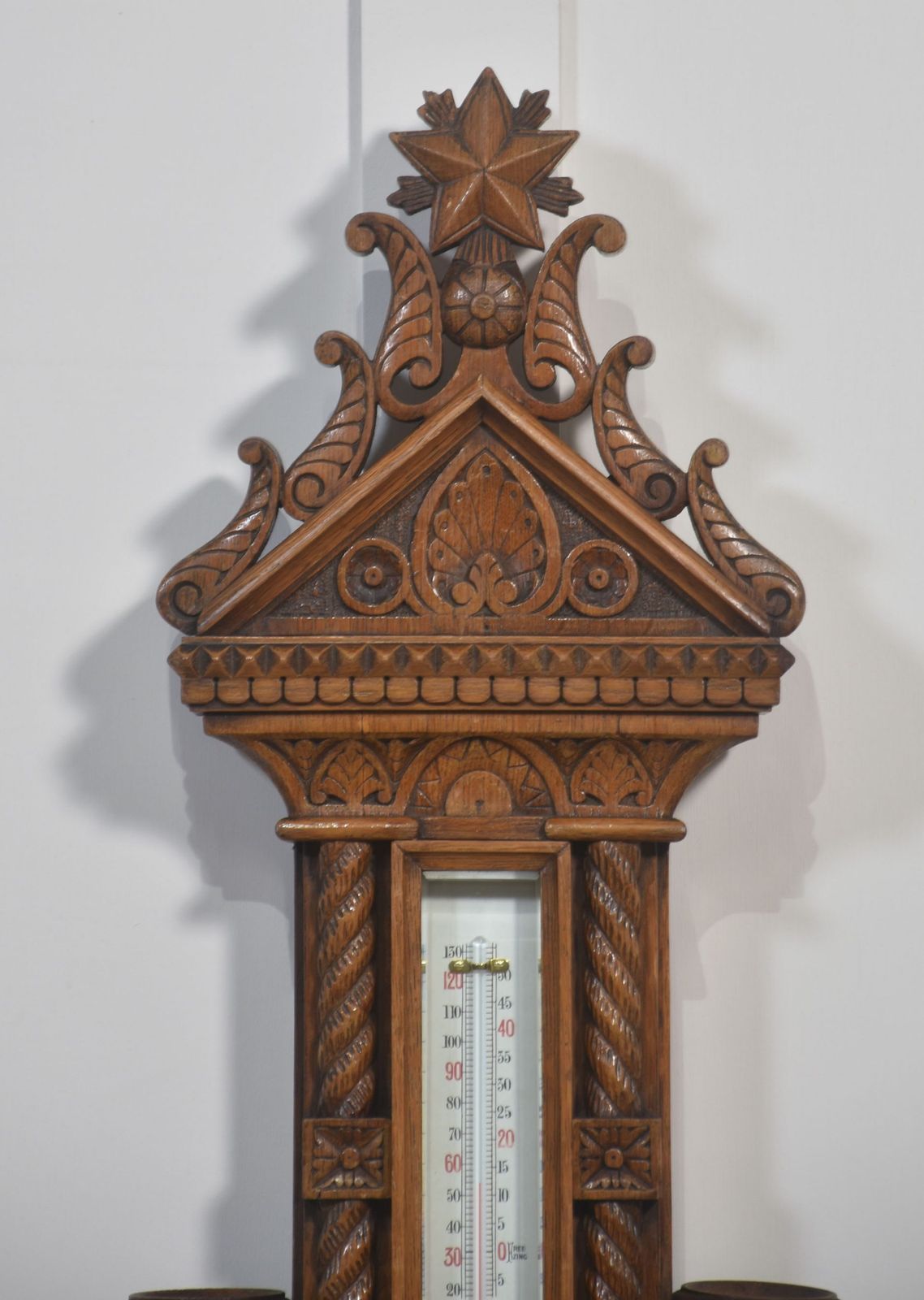 Carved Oak Wall Hanging Banjo Barometer photo vintage