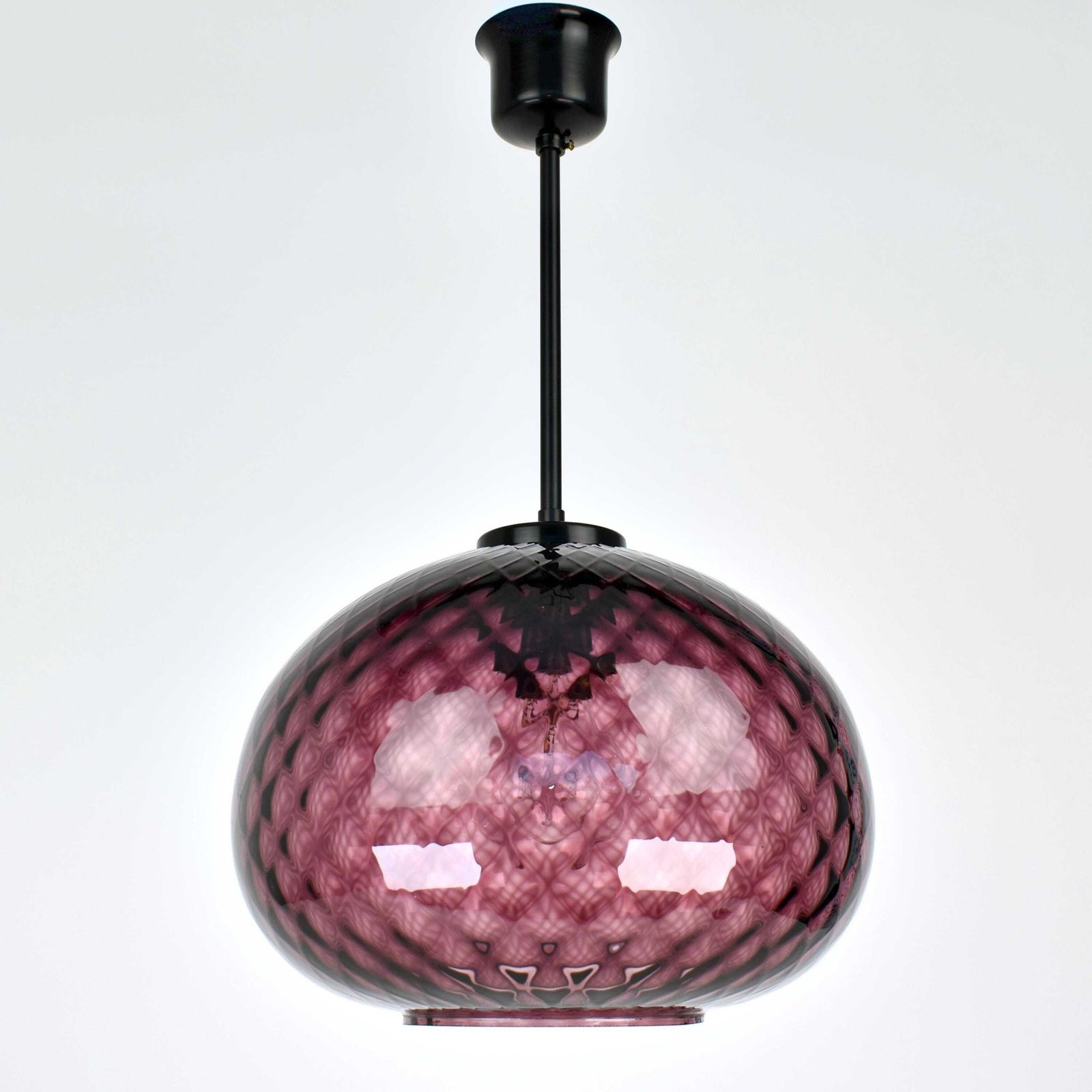 Mid Century Modern Murano Glazen Hanglamp Paars Aubergine | Plafondlamp Zwart Venini Seguso Italië Europees photo for sale