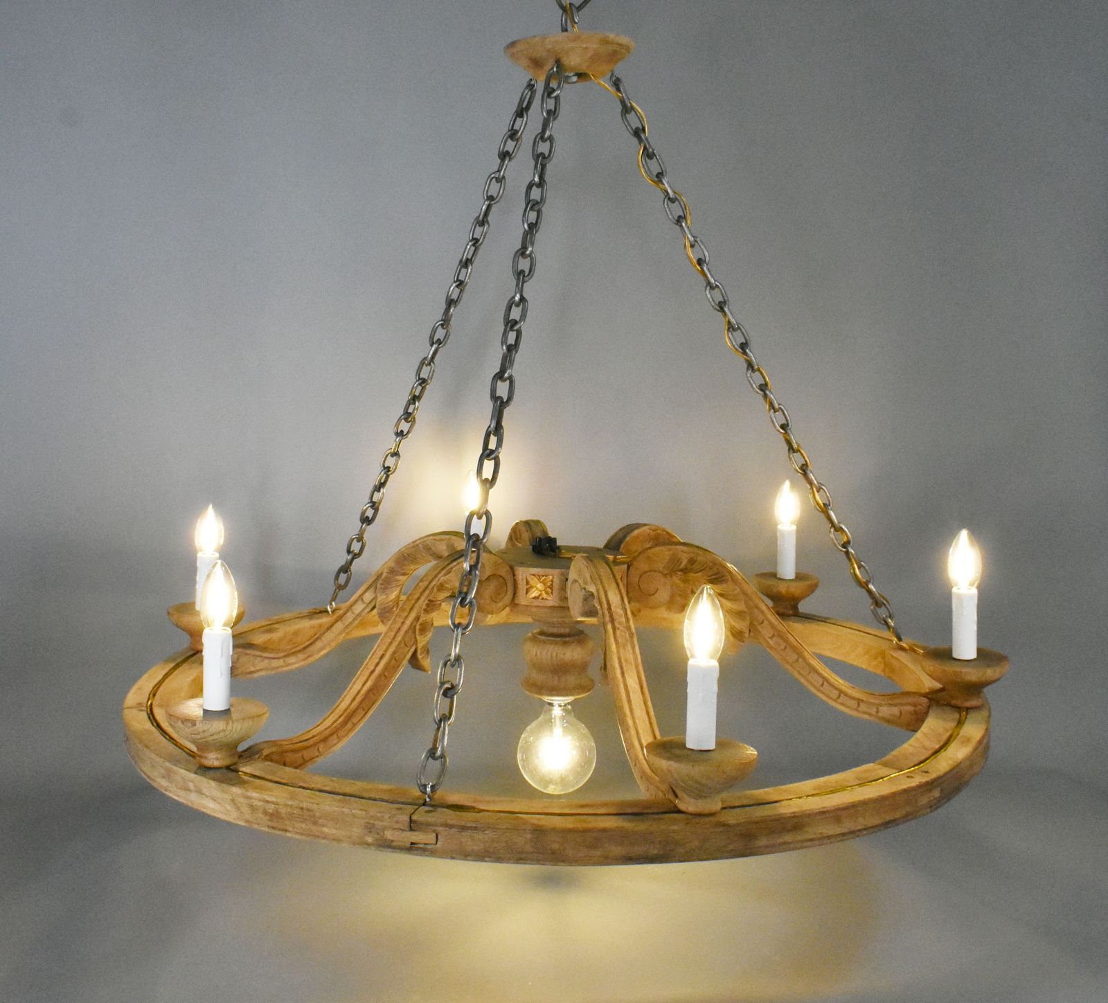 Lighting Large French Chandelier In Oak Louis XVI Style With Six Arms photo