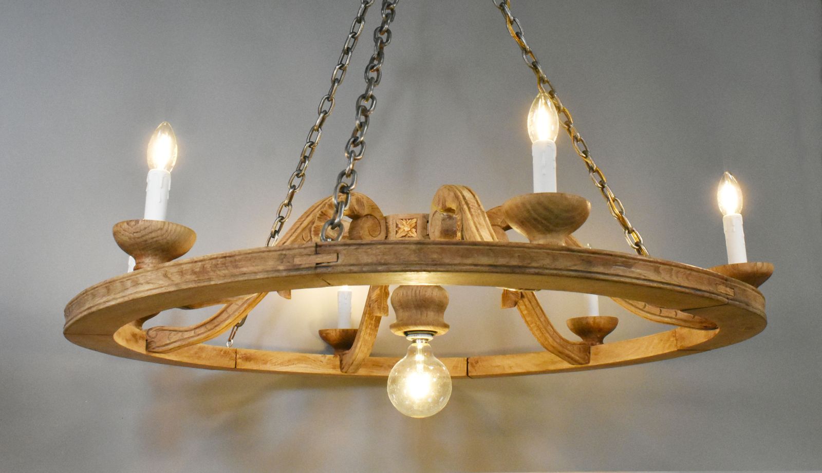 1293.75 Large French Chandelier In Oak Louis XVI Style With Six Arms photo