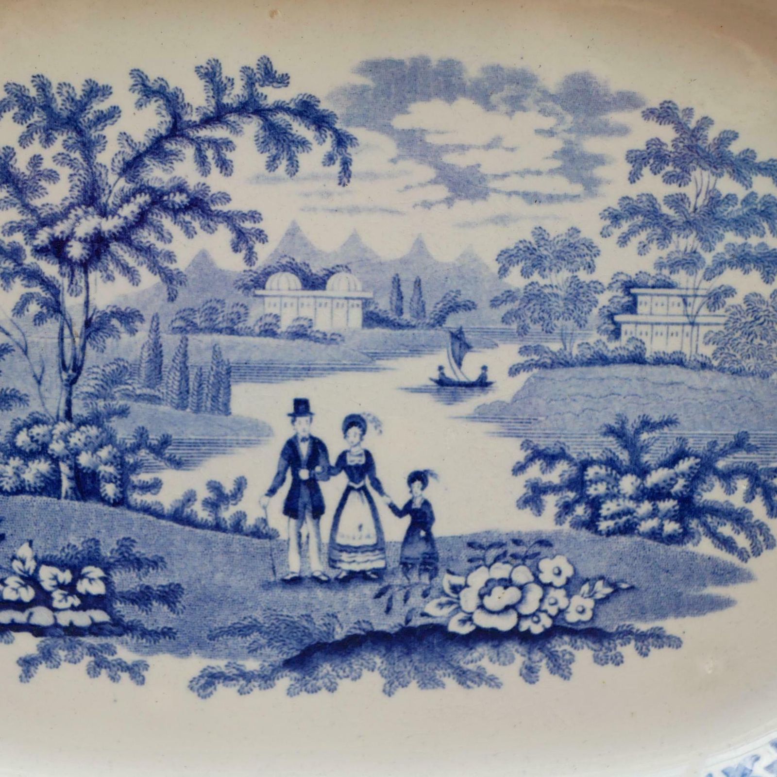 Antique English Ironstone 19th Century Blue & White Meat Platter Serving Dish Featuring Eton College Decorative Collectable China Ceramic photo Home Decor