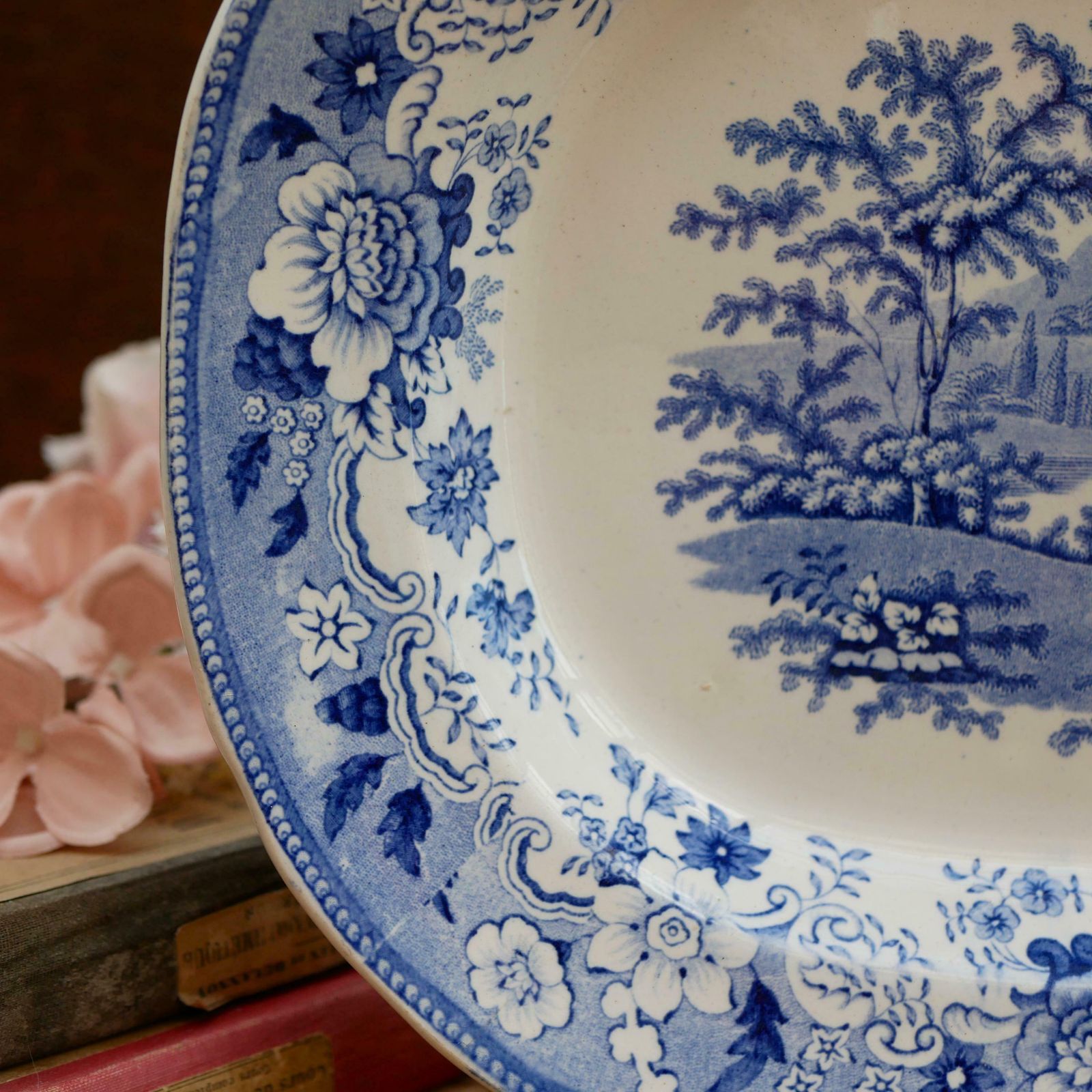Antique English Ironstone 19th Century Blue & White Meat Platter Serving Dish Featuring Eton College Decorative Collectable China Ceramic photo vinterior