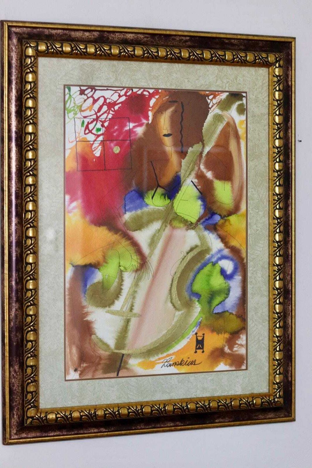 Mixed Media On Panel Painting "Musician" By Marina Lomakina    Framed