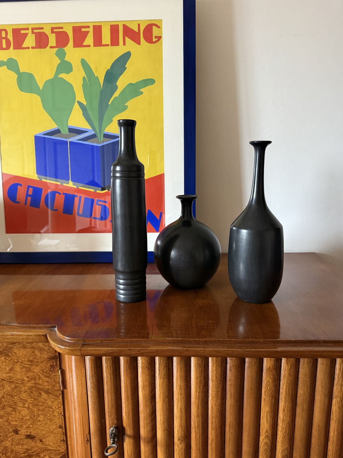 Mid Century Set Of 3 Black Bucchero Ceramic Vases, Sebastiani Gubbio Italy 1960s photo 1000.0