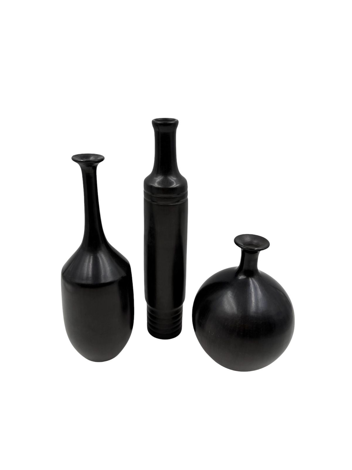 Mid Century Set Of 3 Black Bucchero Ceramic Vases, Sebastiani Gubbio Italy 1960s photo buy