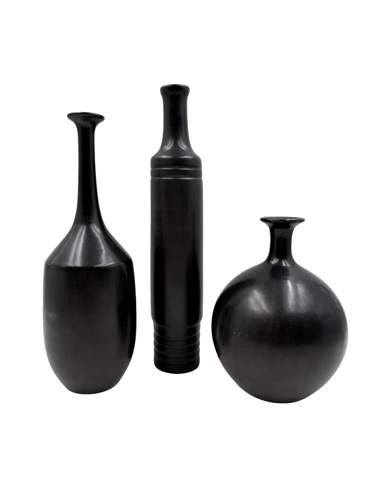 Home Decor Mid Century Set Of 3 Black Bucchero Ceramic Vases, Sebastiani Gubbio Italy 1960s photo