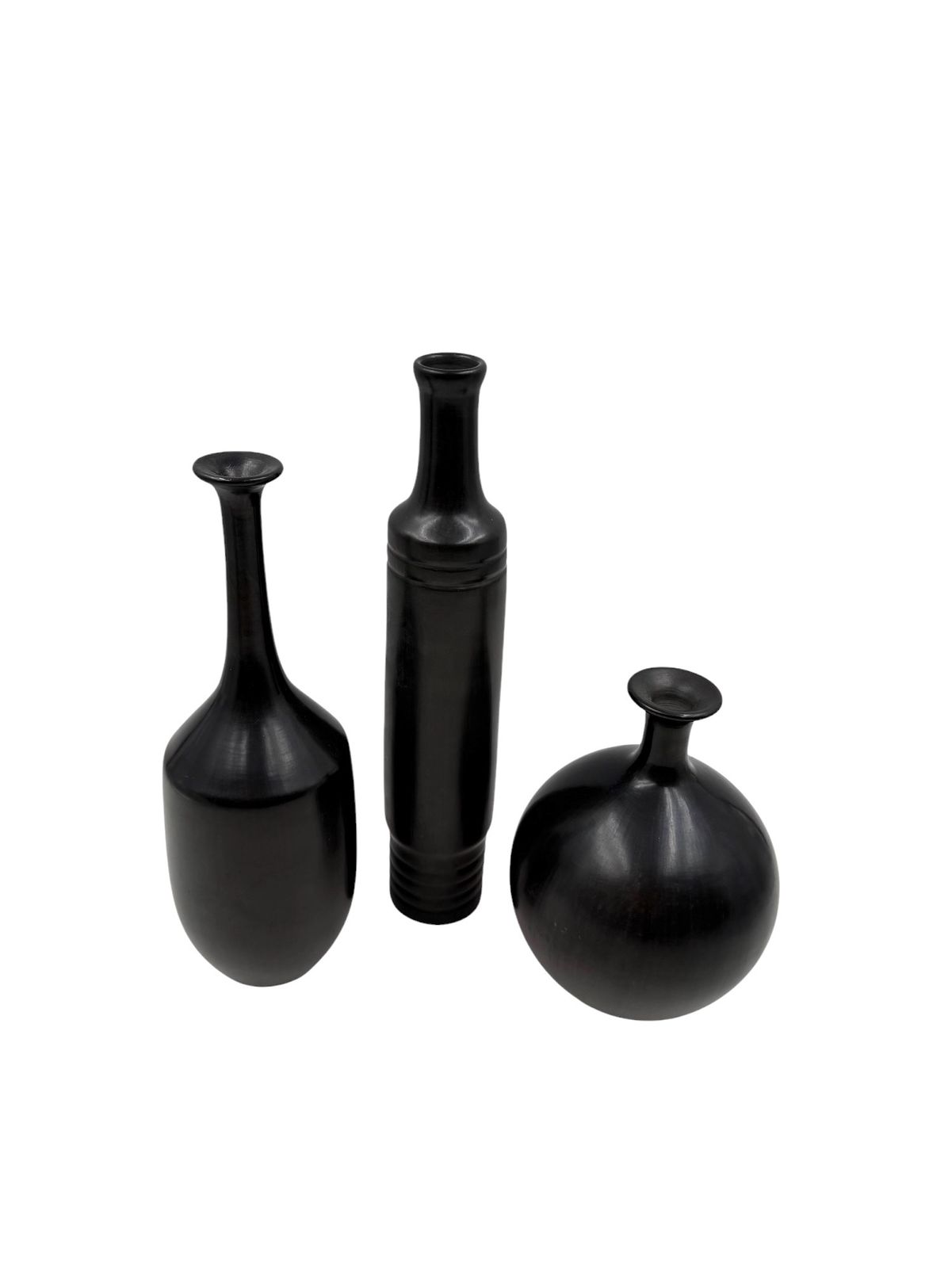 1000.0 Mid Century Set Of 3 Black Bucchero Ceramic Vases, Sebastiani Gubbio Italy 1960s photo