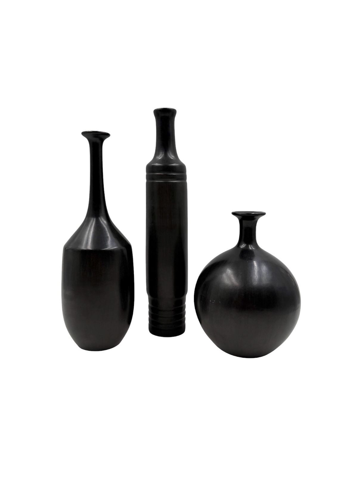 Mid Century Set Of 3 Black Bucchero Ceramic Vases, Sebastiani Gubbio Italy 1960s