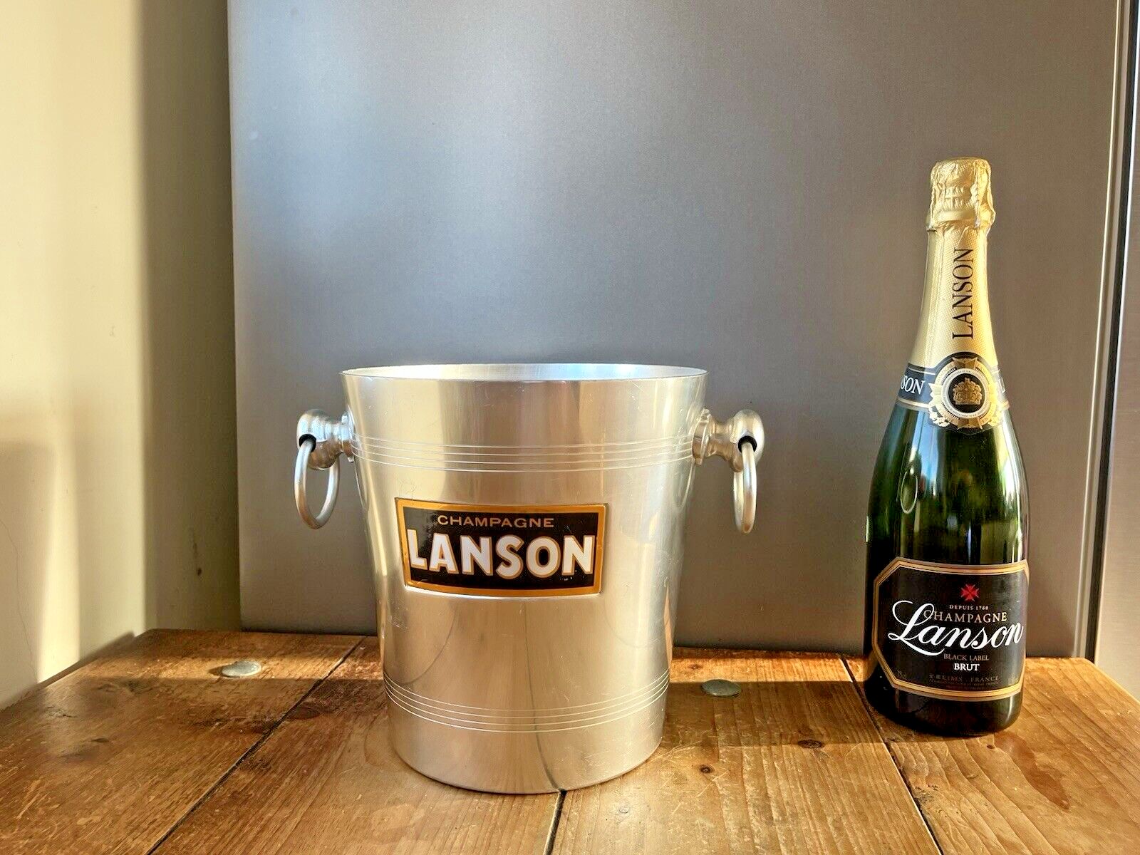 Vintage 70's French Champagne Maison Lanson Aluminium Ice Bucket Bottle Cooler photo for sale