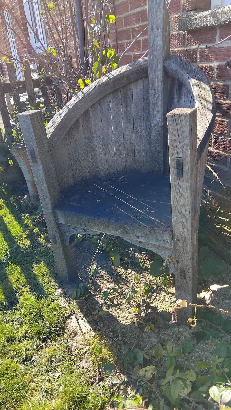 Old Crafted 3 Legged Oak Garden Chair photo for sale