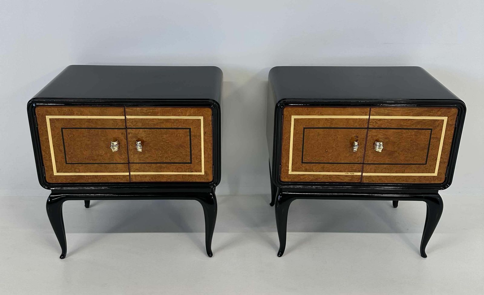 Italian Art Deco Nightstands In Maple, Gold Leaf And Black Lacquer, 1940s photo furniture