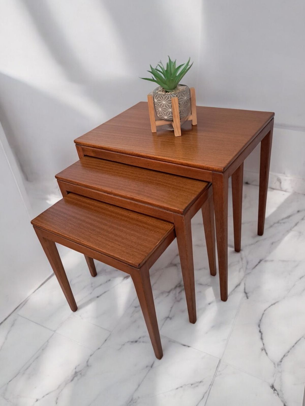 Mid Century Vintage Nest Of Tables Side Table Teak Retro Trio Danish Style 1960 photo furniture