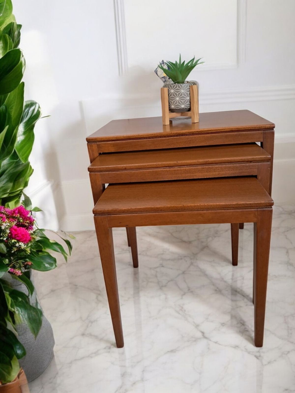 photo for sale Mid Century Vintage Nest Of Tables Side Table Teak Retro Trio Danish Style 1960