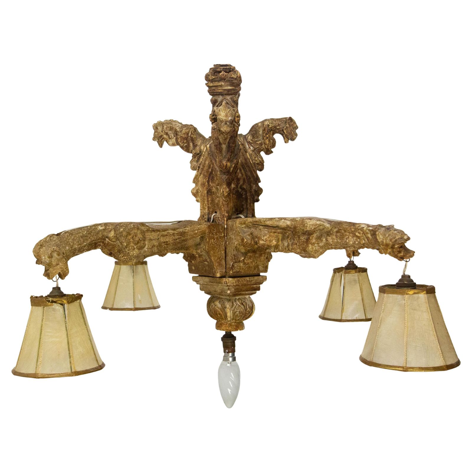 French Stuc Eight Gargoyles Chandelier Ceiling Pendant Midcentury Circa 1850